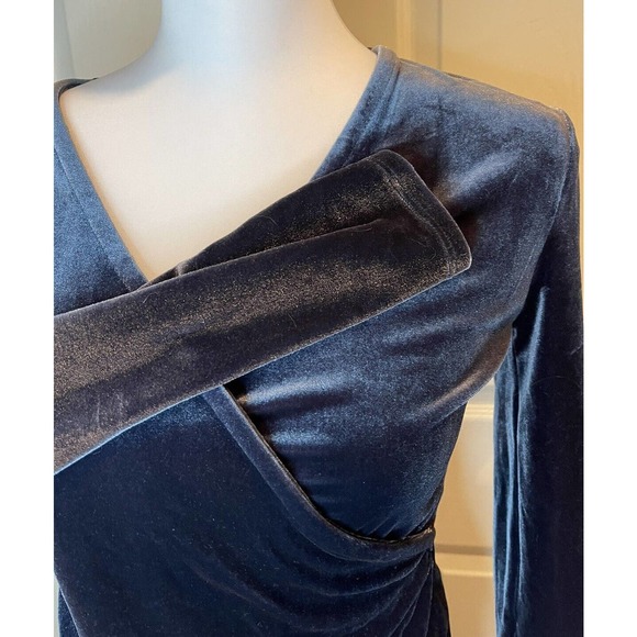 J.Crew Mercantile Blue Velvet Long Sleeves Stretch Wrap Blouse Womens Xsmall - Picture 3 of 6